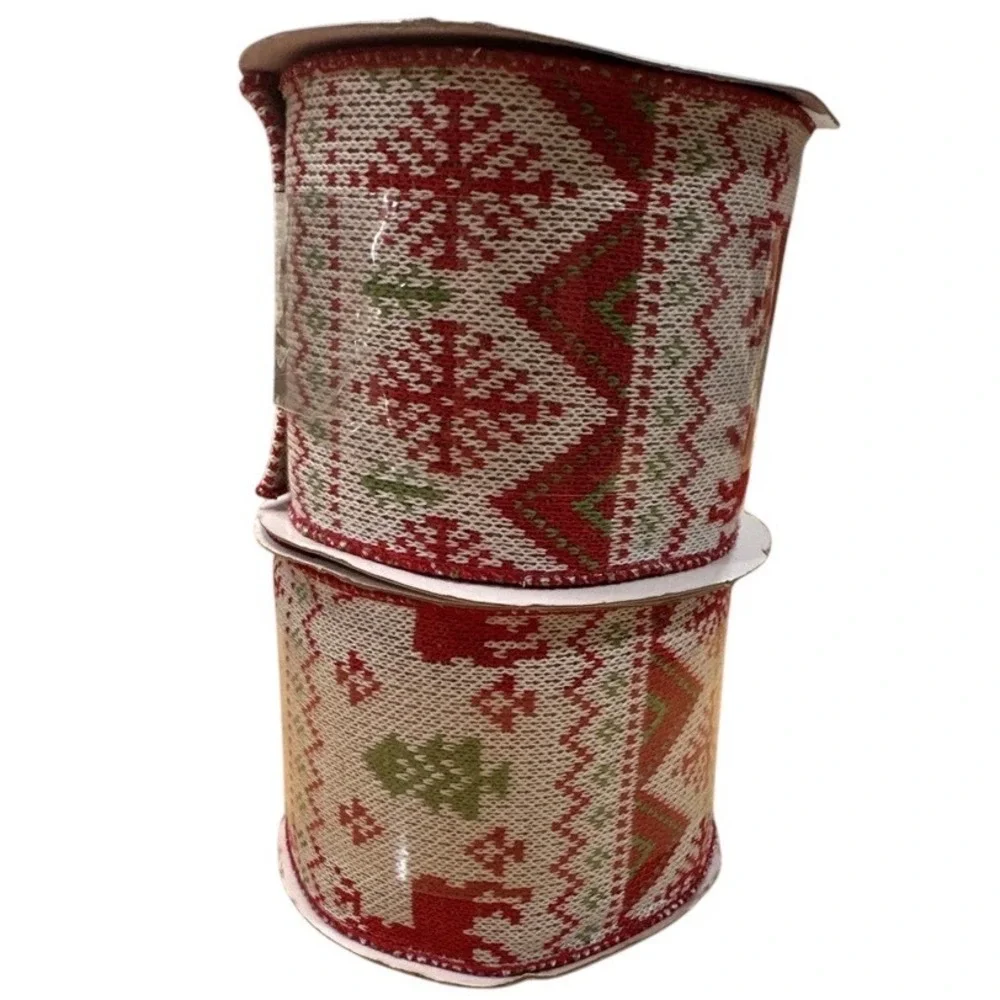 (2) Celebrate it Christmas wired‎ ribbon Reindeer 3.5